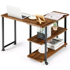 Costway Patented Sofa Side End Table 360 Rotating Bookcase w/Storage Shelves & Wheels Brown/Rustic Brown/Natural