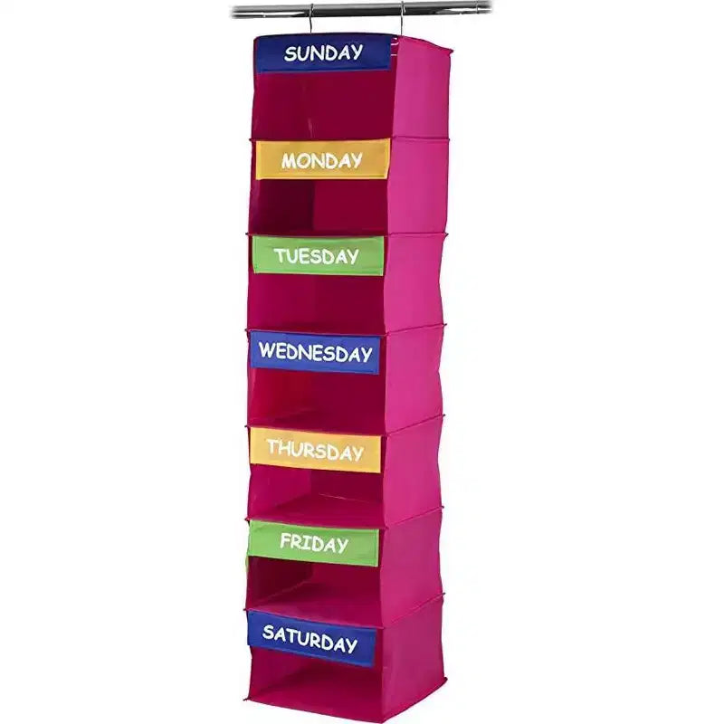 Organizer Armadio per Bambini - Appendiabiti da Giorno per Bambini - Organizzatore Portatile per Vestiti con 7 Ripiani per Soluzioni d'Armadio