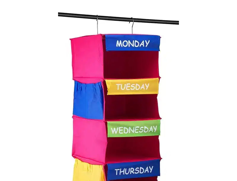 Organizer Armadio per Bambini - Appendiabiti da Giorno per Bambini - Organizzatore Portatile per Vestiti con 7 Ripiani per Soluzioni d'Armadio