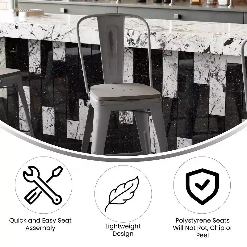 Sgabello da interno Lincoln da 24" ad altezza bancone con schienale e sedile in legno di poliresina