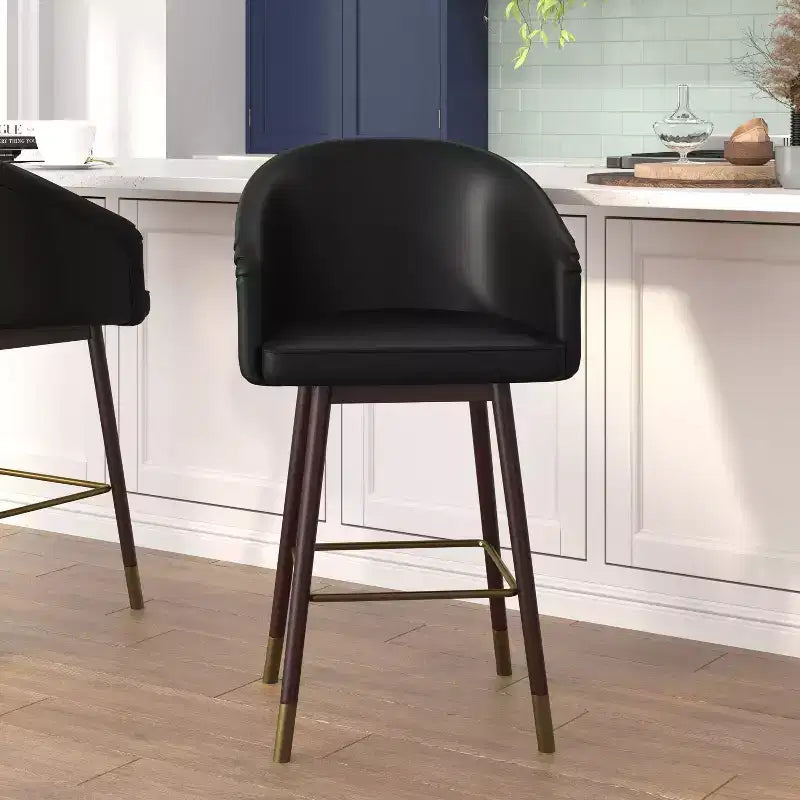 Sgabello da pranzo imbottito altezza bancone con struttura in legno - Set da 2