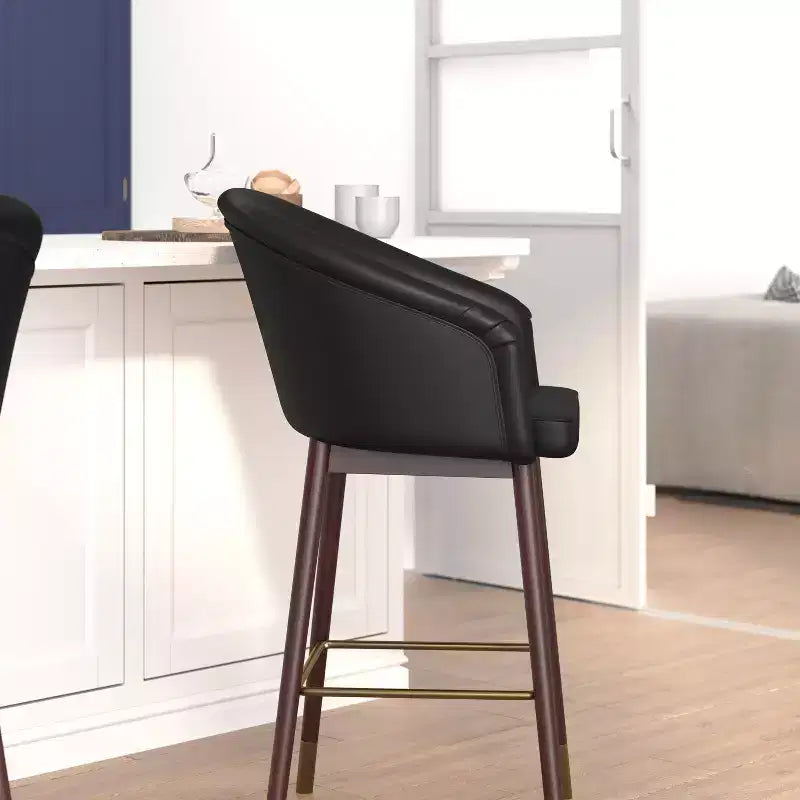 Sgabello da pranzo imbottito altezza bancone con struttura in legno - Set da 2