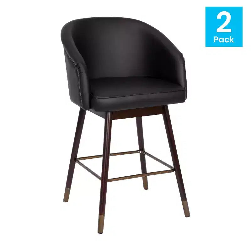 Sgabello da pranzo imbottito altezza bancone con struttura in legno - Set da 2