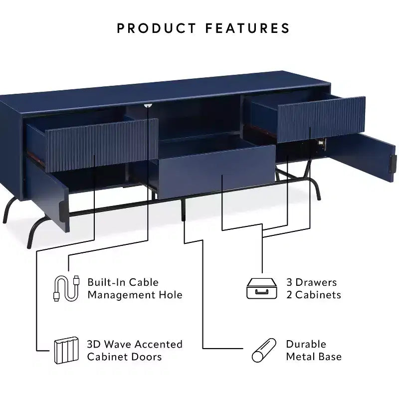 Mobile Porta TV Meadowgrove Modern con 3 Cassetti e Armadietto, per TV fino a 65"