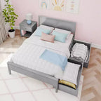 Struttura letto matrimoniale con cassetti contenitore, letto a piattaforma in legno massello per bambini