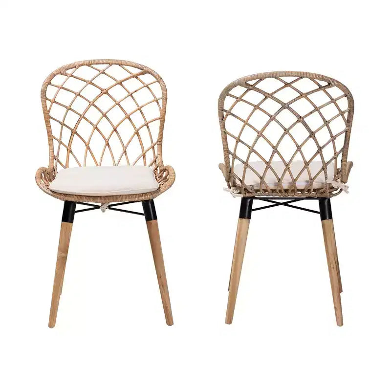 Set di sedie da pranzo Sabelle in rattan e metallo, stile bohémien moderno