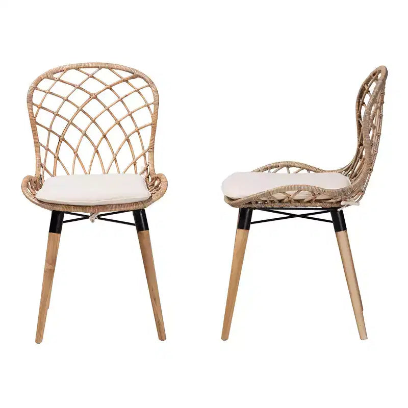 Set di sedie da pranzo Sabelle in rattan e metallo, stile bohémien moderno