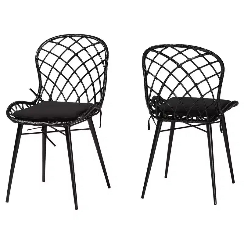 Set di sedie da pranzo Sabelle in rattan e metallo, stile bohémien moderno