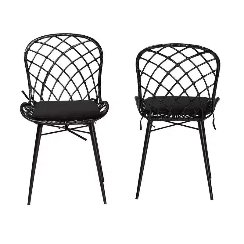 Set di sedie da pranzo Sabelle in rattan e metallo, stile bohémien moderno