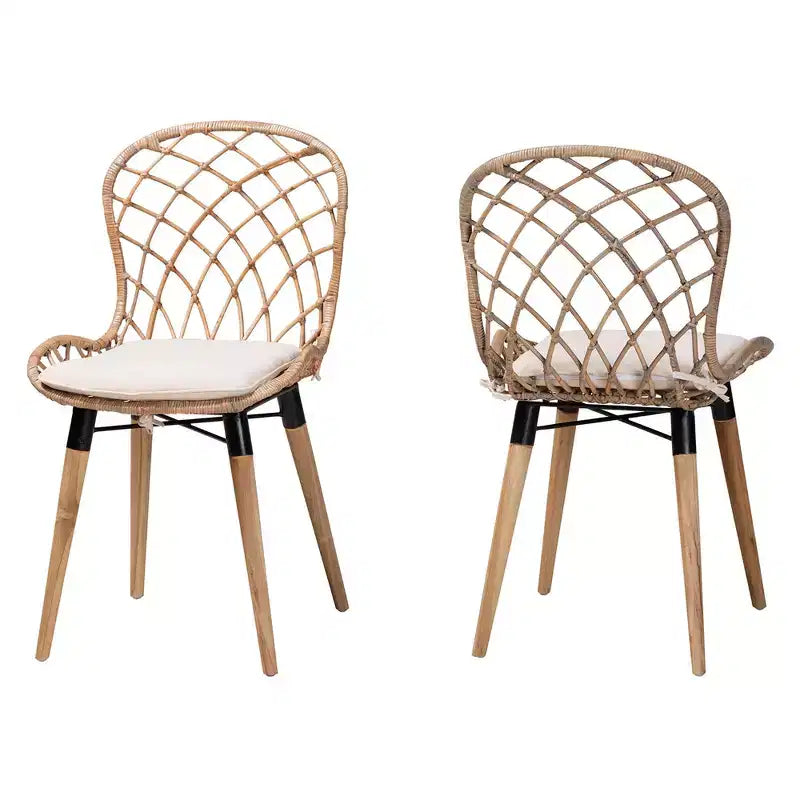 Set di sedie da pranzo Sabelle in rattan e metallo, stile bohémien moderno