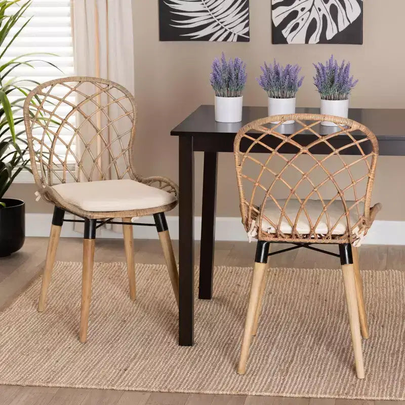 Set di sedie da pranzo Sabelle in rattan e metallo, stile bohémien moderno