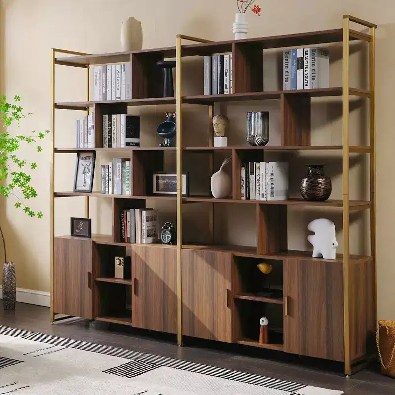 Libreria a colonna Napa in legno, mobile con vano inferiore, ripiani regolabili