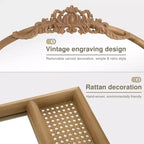 Specchio a Muro Decorativo in Legno Intagliato a Arco con Cornice Inferiore e Specchio Pensile in Rattan