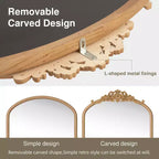 Specchio a Muro Decorativo in Legno Intagliato a Arco con Cornice Inferiore e Specchio Pensile in Rattan