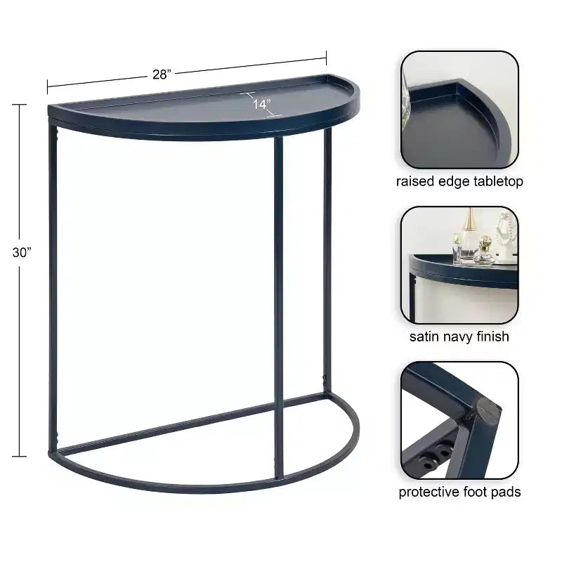 Tavolo consolle Dorrah a semicerchio, 28x14x30, blu navy