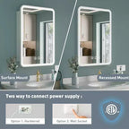 Mobiletto a specchio da bagno illuminato a LED, da incasso o da parete, anti-appannamento, dimmerabile, 3 modalità di illuminazione, funzione memoria