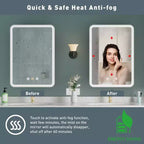 Mobiletto a specchio da bagno illuminato a LED, da incasso o da parete, anti-appannamento, dimmerabile, 3 modalità di illuminazione, funzione memoria