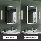 Mobiletto a specchio da bagno illuminato a LED, da incasso o da parete, anti-appannamento, dimmerabile, 3 modalità di illuminazione, funzione memoria