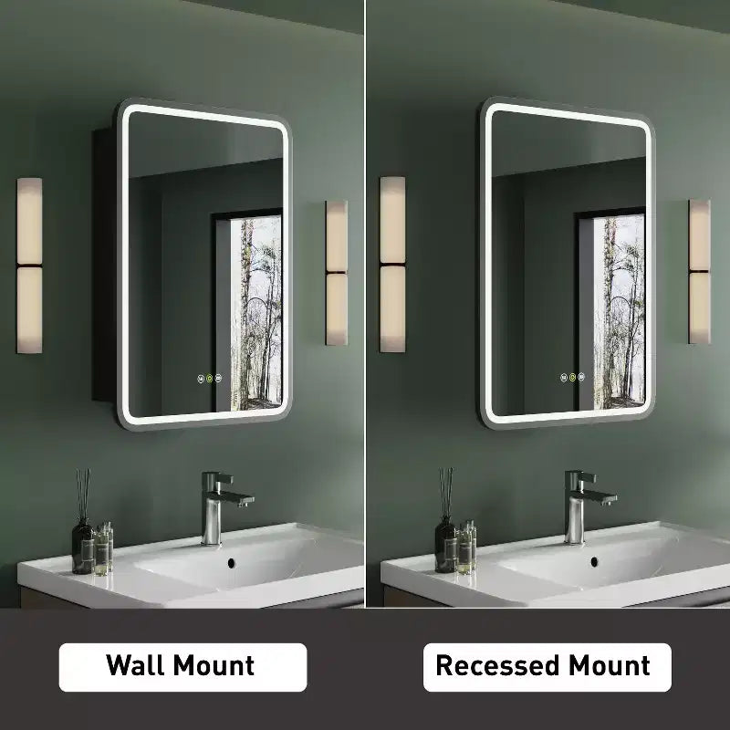 Mobiletto a specchio da bagno illuminato a LED, da incasso o da parete, anti-appannamento, dimmerabile, 3 modalità di illuminazione, funzione memoria
