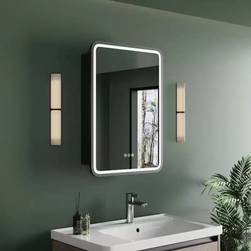 Mobiletto a specchio da bagno illuminato a LED, da incasso o da parete, anti-appannamento, dimmerabile, 3 modalità di illuminazione, funzione memoria