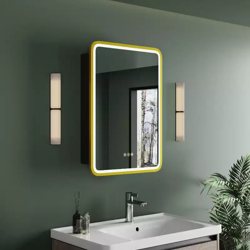 Mobiletto a specchio da bagno illuminato a LED, da incasso o da parete, anti-appannamento, dimmerabile, 3 modalità di illuminazione, funzione memoria