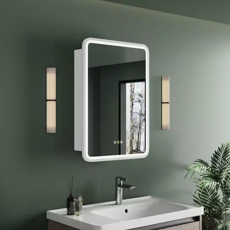 Mobiletto a specchio da bagno illuminato a LED, da incasso o da parete, anti-appannamento, dimmerabile, 3 modalità di illuminazione, funzione memoria