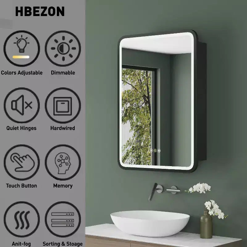Mobiletto a specchio da bagno illuminato a LED, da incasso o da parete, anti-appannamento, dimmerabile, 3 modalità di illuminazione, funzione memoria