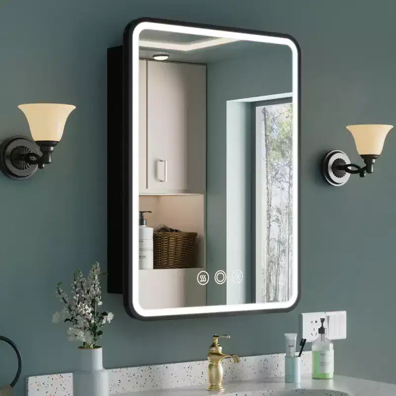 Mobiletto a specchio da bagno illuminato a LED, da incasso o da parete, anti-appannamento, dimmerabile, 3 modalità di illuminazione, funzione memoria