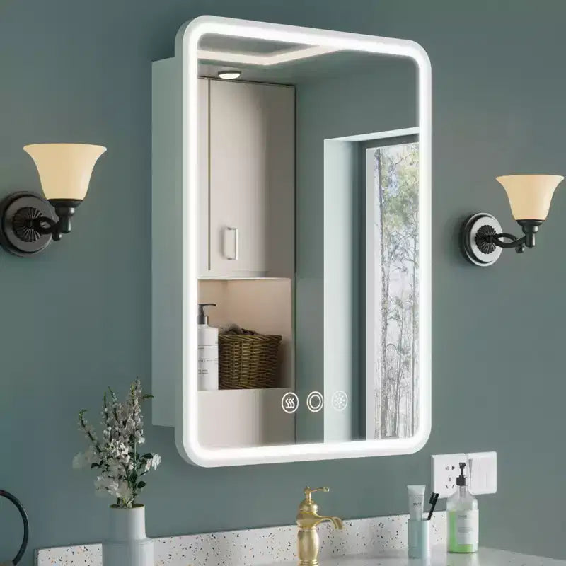 Mobiletto a specchio da bagno illuminato a LED, da incasso o da parete, anti-appannamento, dimmerabile, 3 modalità di illuminazione, funzione memoria