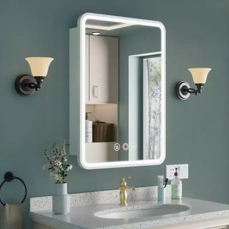 Mobiletto a specchio da bagno illuminato a LED, da incasso o da parete, anti-appannamento, dimmerabile, 3 modalità di illuminazione, funzione memoria