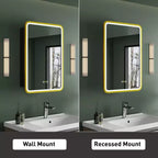 Mobiletto a specchio da bagno illuminato a LED, da incasso o da parete, anti-appannamento, dimmerabile, 3 modalità di illuminazione, funzione memoria