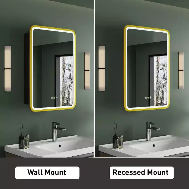 Mobiletto a specchio da bagno illuminato a LED, da incasso o da parete, anti-appannamento, dimmerabile, 3 modalità di illuminazione, funzione memoria