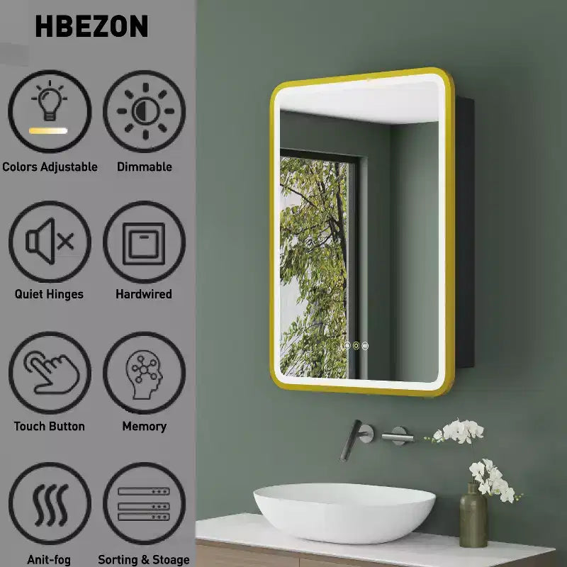 Mobiletto a specchio da bagno illuminato a LED, da incasso o da parete, anti-appannamento, dimmerabile, 3 modalità di illuminazione, funzione memoria