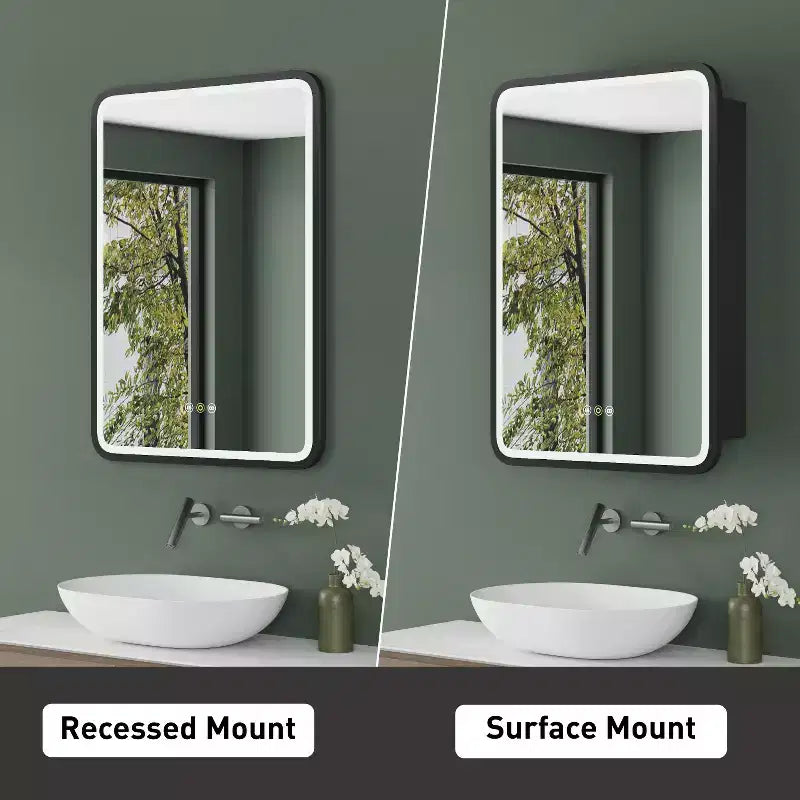Mobiletto a specchio da bagno illuminato a LED, da incasso o da parete, anti-appannamento, dimmerabile, 3 modalità di illuminazione, funzione memoria