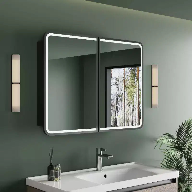 Mobiletto a specchio da bagno illuminato a LED, da incasso o da parete, anti-appannamento, dimmerabile, 3 modalità di illuminazione, funzione memoria