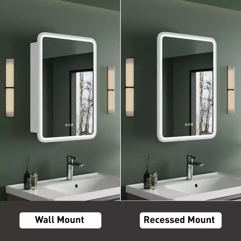 Mobiletto a specchio da bagno illuminato a LED, da incasso o da parete, anti-appannamento, dimmerabile, 3 modalità di illuminazione, funzione memoria