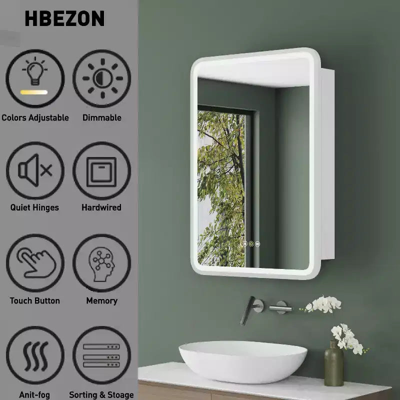 Mobiletto a specchio da bagno illuminato a LED, da incasso o da parete, anti-appannamento, dimmerabile, 3 modalità di illuminazione, funzione memoria