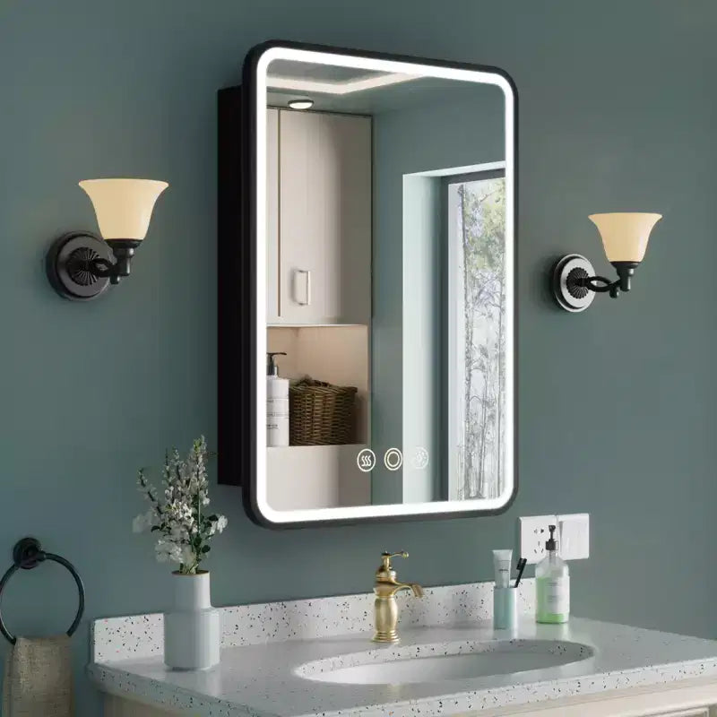 Mobiletto a specchio da bagno illuminato a LED, da incasso o da parete, anti-appannamento, dimmerabile, 3 modalità di illuminazione, funzione memoria