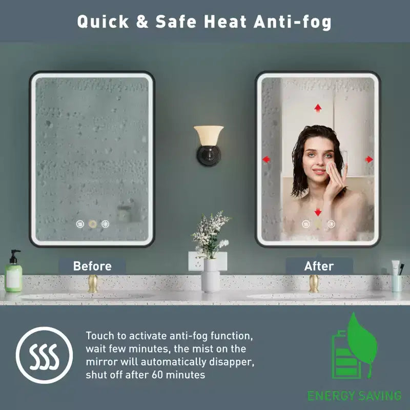 Mobiletto a specchio da bagno illuminato a LED, da incasso o da parete, anti-appannamento, dimmerabile, 3 modalità di illuminazione, funzione memoria