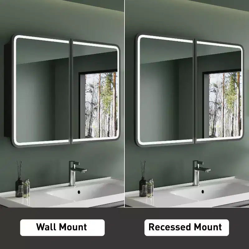 Mobiletto a specchio da bagno illuminato a LED, da incasso o da parete, anti-appannamento, dimmerabile, 3 modalità di illuminazione, funzione memoria