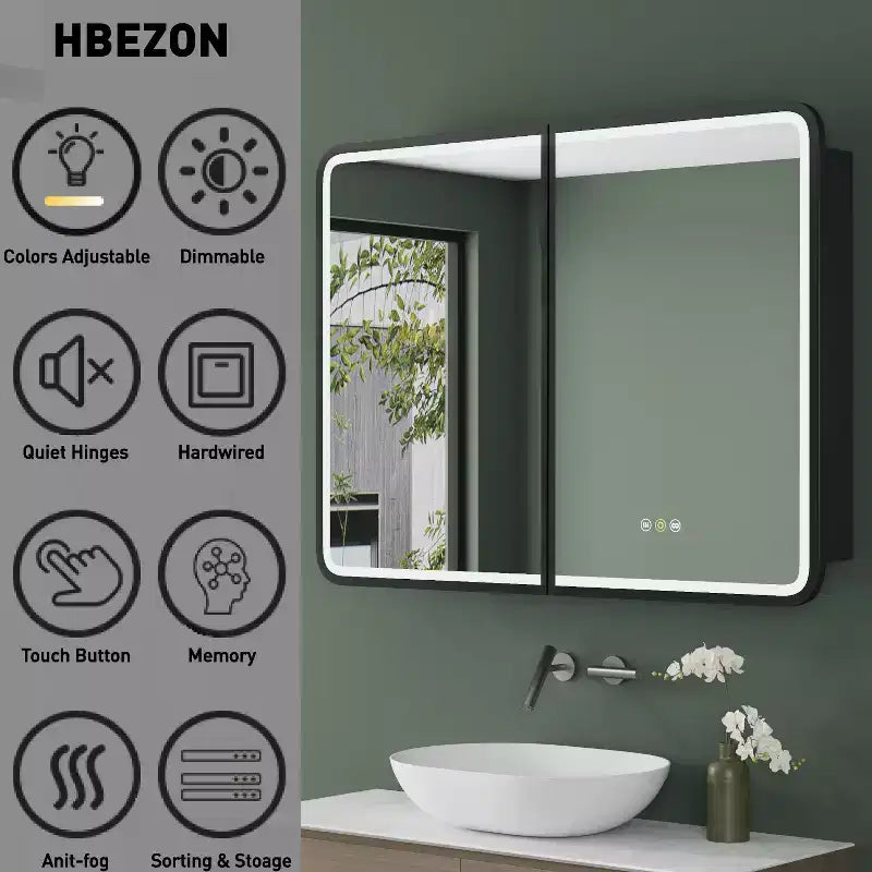 Mobiletto a specchio da bagno illuminato a LED, da incasso o da parete, anti-appannamento, dimmerabile, 3 modalità di illuminazione, funzione memoria
