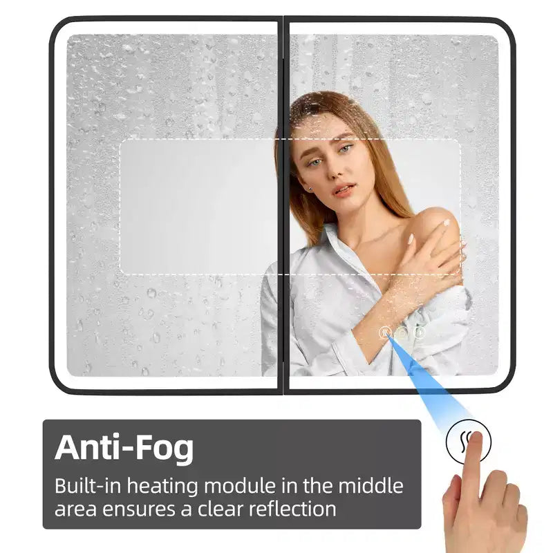 Mobiletto a specchio da bagno illuminato a LED, da incasso o da parete, anti-appannamento, dimmerabile, 3 modalità di illuminazione, funzione memoria