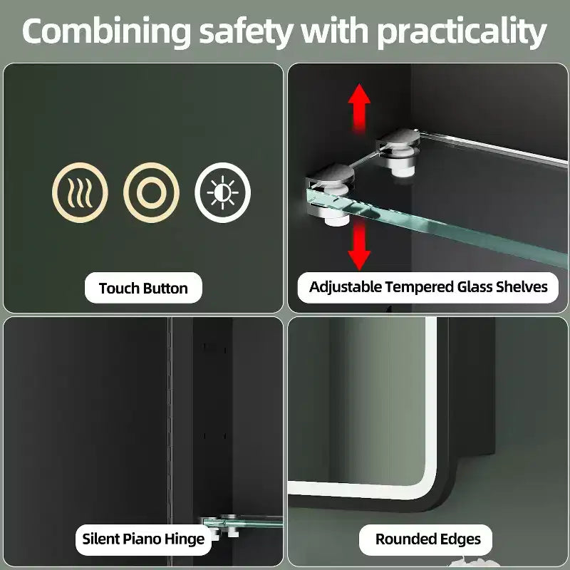 Mobiletto a specchio da bagno illuminato a LED, da incasso o da parete, anti-appannamento, dimmerabile, 3 modalità di illuminazione, funzione memoria